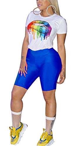 Women Cute Two Piece Outfits Short Sleeve Crop Top Tshirt Shorts Pants Sets with Pockets - Thumbnail 4