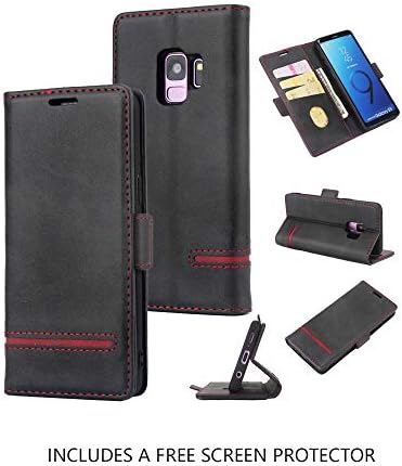 AKOPUGA Compatible with Samsung Galaxy Note 9 Wallet Case, PU Leather Flip Folio Case, Full Body Protective Case w/Card Holder/Cash Slots Magnetic Closure Cover for Galaxy Note 9 Black