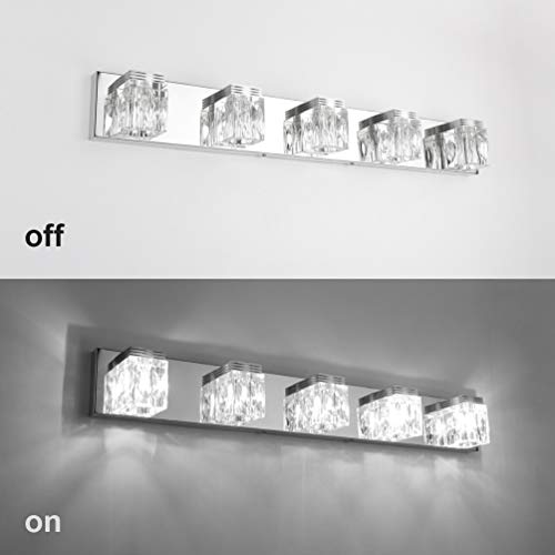 RALBAY LED Modern Bathroom Vanity Lights 5 Lights Crystal Glass