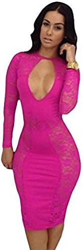 Rsan Sexy Cut Out See-through Lace Dress Clubwear (Pink, Asia Medium)