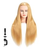 Hairginkgo Mannequin Head 26"-28" Super Long Synthetic Fiber Hair Manikin Head Styling Hairdresser Training Head Cosmetology Doll Head for Cutting Braiding Practice with Clamp (Blonde) 91812W2720