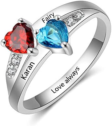 MadisonAva Promise Rings for Her Personalized 2 Names 2 Simulated Birthstone Mother Daughter Rings Womens Engagement Rings