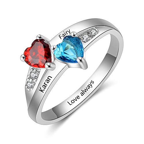 MadisonAva Promise Rings for Her Personalized 2 Names 2 Simulated Birthstone Mother Daughter Rings Womens Engagement Rings