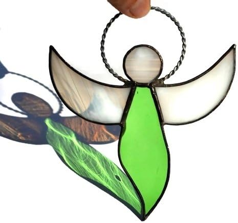 Stained Glass Green Angel Ornament Window Hangning Decoration or Wall Decor