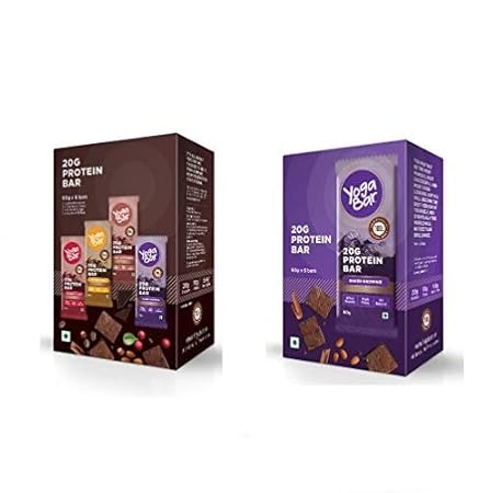 Yogabar Protein Bar Variety Box - 6 x 60 g (Box of 6 bars) and Baked Brownie Protein Bar- 6 x 60 g (Box of 6 bars)