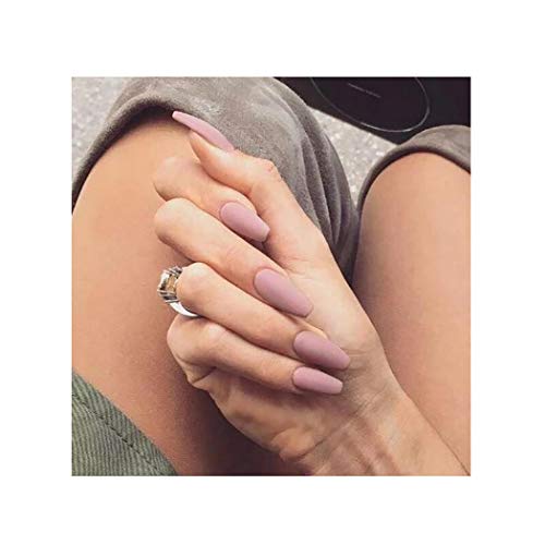 Campsis 24PCS Matte Fake Nails Pure Color Coffin False Nail Fashion Full Cover Acrylic Nail Art for Women and Girls (Nude Pink)