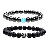 JOVIVI 2pc/set Yin Yang Balance Natural 8mm Black Agate Crystal Quartz Gemstones His and Her Lover Couples Friendship Stretch Beads Bracelets (Set 6)