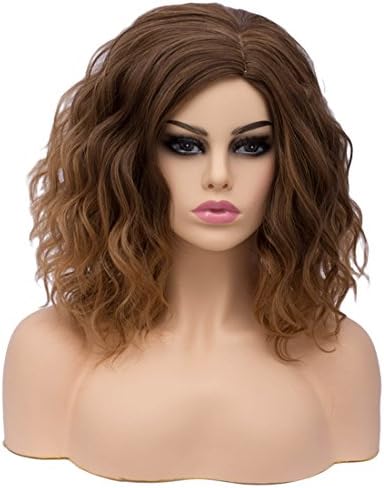 Cying Lin Women's Ombre Brown Medium Curly Cosplay Wig Fashion Heat Resistant Bob Party Wig (Brown)+A Comb Gift