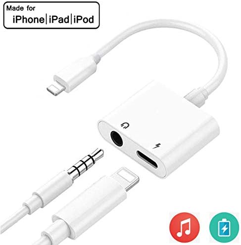 Headphone Jack Adapter Dongle for iPhone 7/7 Plus/8/8 Plus/X/Xs/XR/Xs Max Adapter to 3.5mm Jack Converter Fast Car Charger Accessories Cables & Audio Connector 2 in 1 Earphone Splitter Adapter