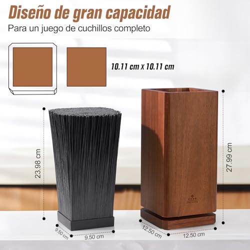 ENOKING 360° Rotating Kitchen Knife Holder, Kitchen Knife Holder with Bristles, Acacia Wood Knife Holder, Magnetic Knife Organizer for Knives and Utensils