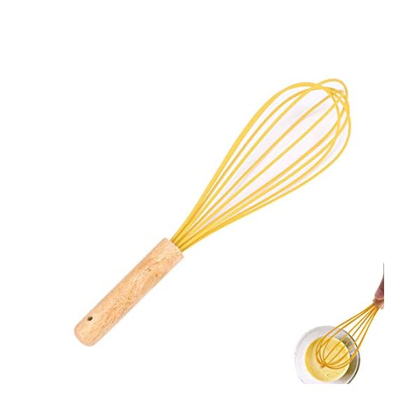 3Pcs Whisk Silicone Wisk Kitchen Tool Silicone Whisks for Cooking, Wooden Handle Kitchen Whisks Egg Beater Milk Frother…
