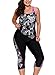 ENLACHIC Women Floral Printed Racerback Tankini Swimsuits with Swim Capris,Flower Black,XXXXL(US 26-28)