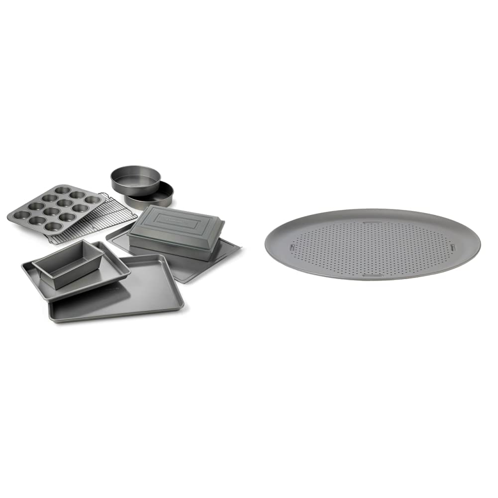 Calphalon Nonstick Bakeware Set, 10-Piece Set and Calphalon Pizza Pan with Holes, 16-Inch Nonstick Round Pizza Crisper Image