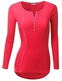 Doublju Womens Basic Casual Long Sleeve Thermal Henley T-Shirt