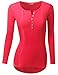 Doublju Womens Basic Casual Long Sleeve Thermal Henley T-Shirt