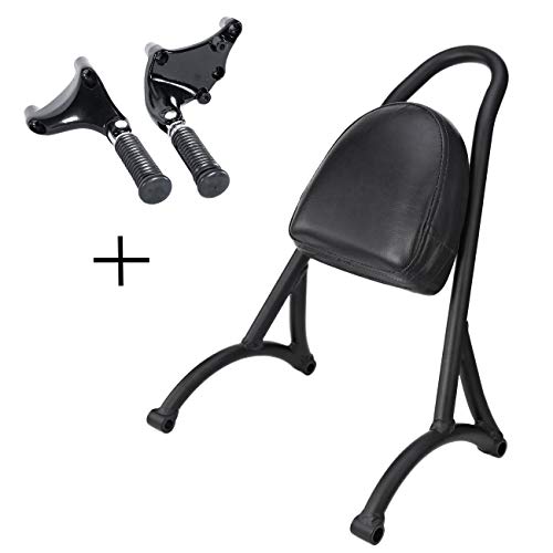 INNOGLOW Motorcycle Rear Passenger Sissy Bar PU Backrest and Foot pegs kit fit for Harley Sportster Iron XL 883 2014 2015 2016