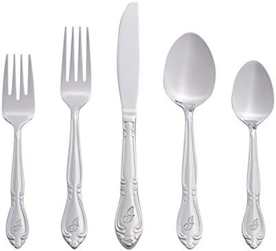 RiverRidgeRose Monogrammed Flatware Set 46 Piece Silverware - I - Utensils Set with Serving Pieces, Heavy Gauge Stainless Steel, Mirror Finish, Dishwasher Safe Cutlery for Daily Use