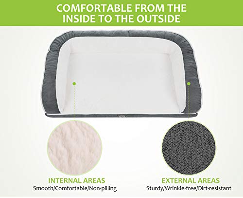 Pecute Orthopedic Dog Sofa Bed (L 89 * 56 * 18 cm), Egg Crate Memory Foam Pet Couch Bed with 3 Sides Bolster for Good Support, Removable Washable Cover, Non Slip Base, Ideal for Medium Dogs & Cats