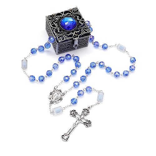 KOMI Rosary Beads Catholic for Women Gemstone Rosary Beads Necklace with Crucifix Cross Crystal Pearl Rosary Rosarios Catolicos Catholic Gifts