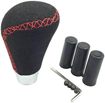 Bashineng Leather Shift Knob Car Accessories Red Cross Stitch Manual or Automatic Handle Cover Gear