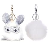 BodyJ4You 2PCS Pom Pom Faux Fur Keychain Fluffy Fox Ball Purse Wallet Car Key Clasp Ring Set