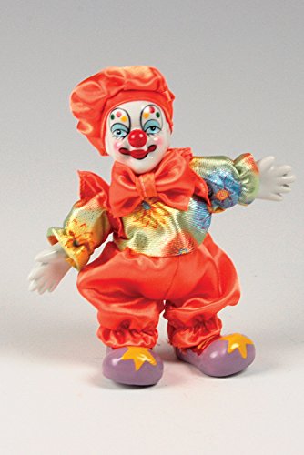 Clown Figurine - Orange Pants & Bow Tie, Hand-Painted, Posable, Porcelain, 7 Inch