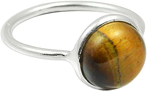 SILVERART 1.5Gm Natural Genuine Cabochon Tiger Eye Solid 925 Sterling Silver Ring Size 6.25