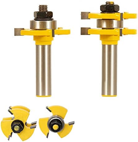 2Pcs Tongue and Groove Router Bit Set, RFWIN 1/2 Inch Shank T Shape Wood Milling Cutter Woodworking Tool, Adjustable Wood Door Flooring 3 Teeth for Doors, Tables, Shelves, Walls