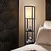 LED Shelf Floor Lamp - Albrillo Modern Standing Lamps for Living Room Bedrooms, Asian Wooden Frame, Tall Lights with Organizer Storage Display Shelves