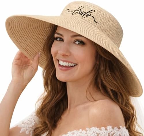 Bride Embroidered Wide Brim Straw Sun Hat with Pearl Band - Cream Bride Straw Hat for Women Sun Hat Breathable Wedding Party  main image 3