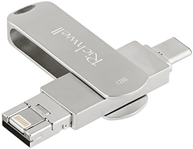 IPhone 128GB USB Flash Drives Memory Stick U Disk External Storage Richwell 3in1 USB for Apple iPhone iPad iOS Mac Android Type-C and Computers (Silver128G-XZ)