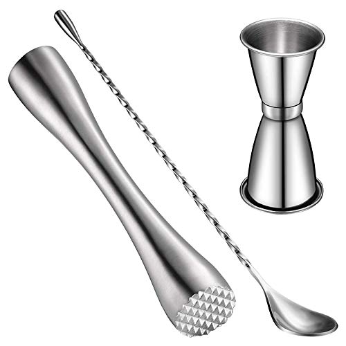 Gaetooely Cocktail Shaker Set, Edelstahl Cocktail Muddler, Double Cocktail Jigger und Spiral Pattern Bar Cocktail 3…