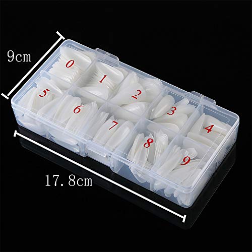 Long Stiletto Sharp False Nails Natural Claw Full Cover Artificial Fake Nail Art Tip 500Pcs For Nail Salon,10 Sizes (Natural)