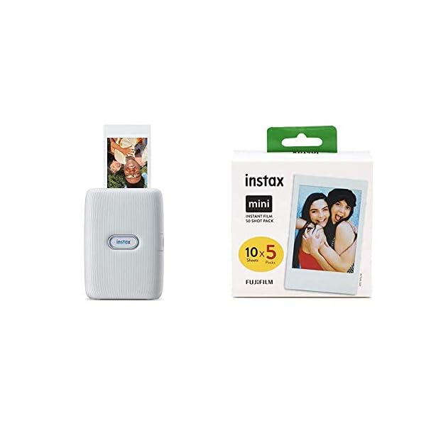 INSTAX Link Smartphone Printer, Ash White & Mini Instant Film, 5X 10 Blatt (50 Blatt), Weiß