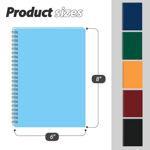 Booknow 6PCS Spiral Notebooks with Waterproof Covers, A5 College Ruled Spiral Notepads Assorted Colors School Office Journal 480 Sheets/960 Pages, 6 Colors