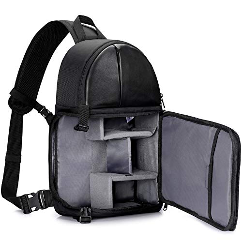S-ZONE Kameratasche DSLR Sling Bag Stoßfest Brustrucksack Kamera Schultertasche mit Stativhalter für Fotografen