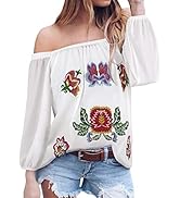 ZXZY Women Embroidered Off Shoulder Long Sleeve Bohemian Floral Blouse Top Tshirt