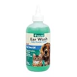 NaturVet - Ear Wash Liquid - Plus Tea Tree Oil - Gentle Formula Dissolves Ear Wax & Removes Debris - Enhanced with Aloe & Baby Powder Scent - For Dogs & Cats - 8 oz