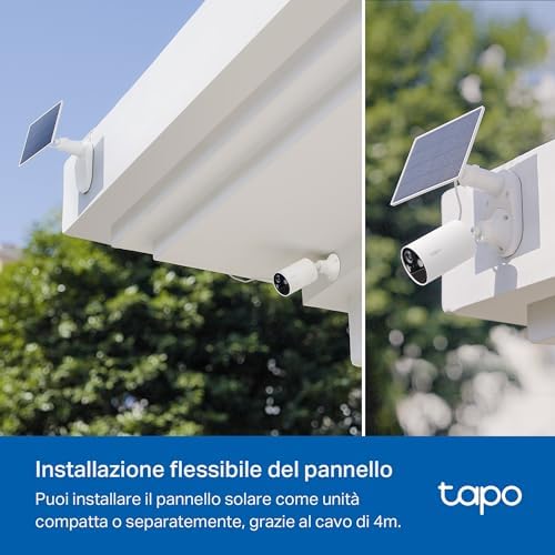 C410 KIT Telecamera WiFi Esterno ad Energia Solare, 2K 3MP, Batteria 6400mAh fino a 180 Giorni dopo una Singola Carica, Visione Notturna a Colori, Allarme Con Rilevamento del Movimento, IP65