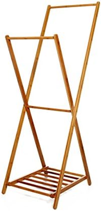 UNKU Foldable Natural Bamboo Clothes Rack Hanging Garment Rack Multifuctional Entryway Clothes&amp;Shoe Rack