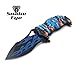 Snake Eye Tactical Fantasy Flaming Dragon Design Folding Knife Outdoor Survival Pocket Knife Small one-Hand Knife (Blue)