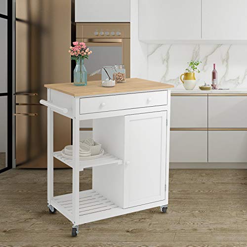 Mecor Kitchen Island Cart W/Wood Top, Rolling Utility Trolley On Wheels