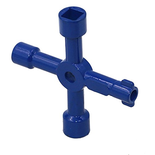 fineshelf 4 in 1 Utility Service Key 2.83inches Mini Key Wrench Radiator Cupboard Triangle Square Blue Key Hand Tool for Electric Control Cabinets, Elevators, Water Meter Valves Box Wrenches b