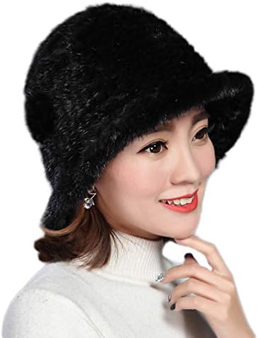 Winter Genuine Knitted Mink Fur Hat for Womens Beanie Warm Cap