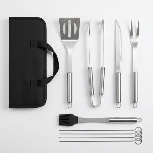 9 Piece Barbecue Tool Set - Stainless Steel BBQ Tools with Case - Complete Accessories for Barbecue, Grilling, Fireplace and Baking