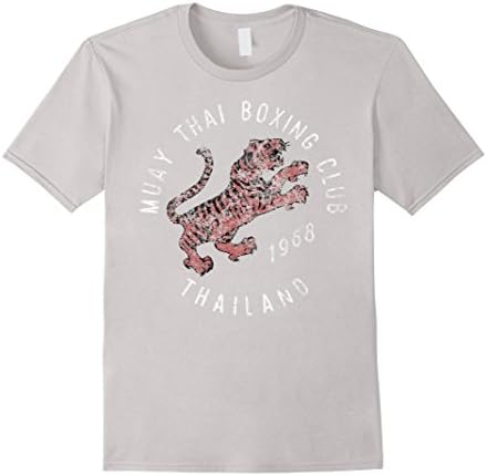 Mens Muay Thai Boxing Club Thailand Tiger Vintage Graphic T-Shirt Medium Silver