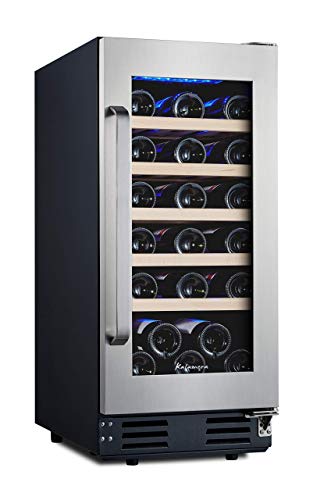 Kalamera 15'' Wine Cooler 28 Bottle Built-in or Freestanding with Stainless Steel & Double-Layer Tempered Glass Door and Temperature Memory Function