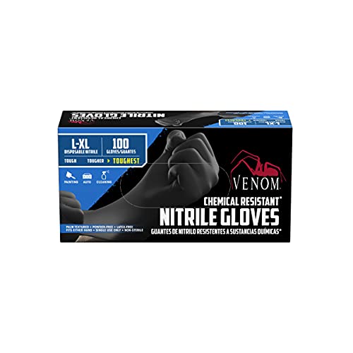 Venom ChemicalResistant Disposable Nitrile Gloves, Black, Size Large/X