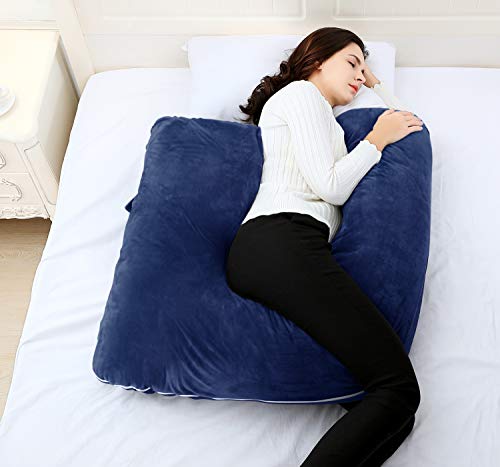 AngQi L Shaped Body Pillow with Navy Velvet Cover, Pregnancy Pillow, Great for Anyone - Thumbnail 3