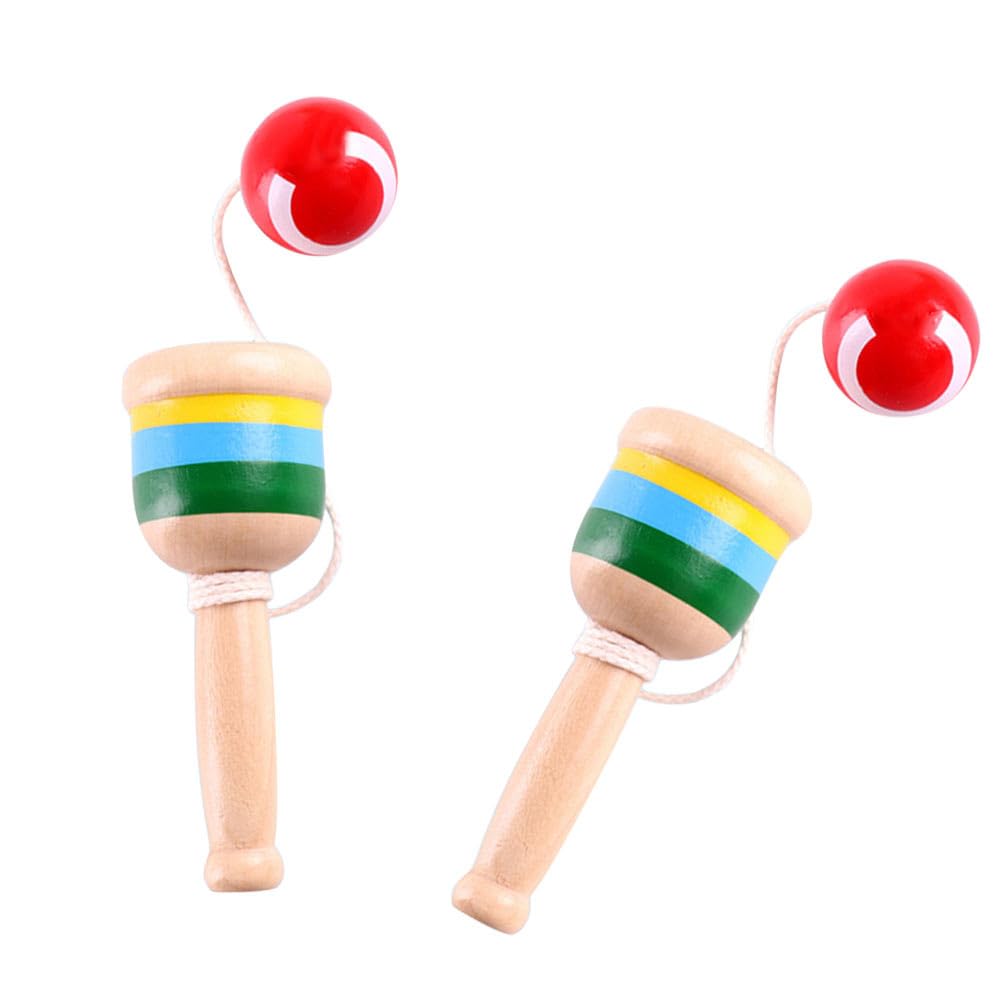 TOYANDONA 2-Pack Wooden Cup and Ball Game Set - Traditional Kendama-Style Toy for Hand-Eye Coordination | Game for Kids & Adults (10cm Cup, 3cm Ball)